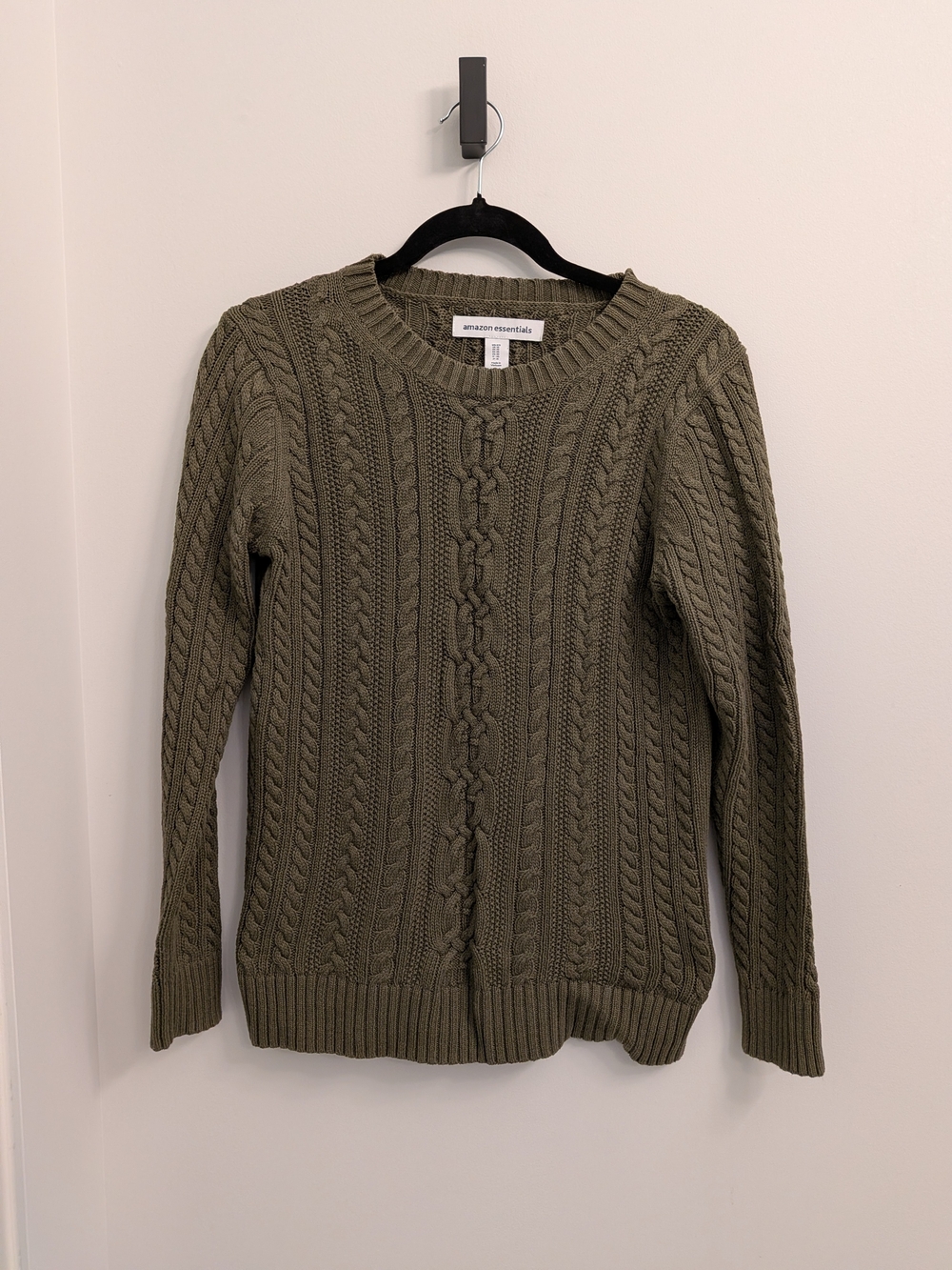 Amazon Essentials Olive Green 100% Cotton Cable-Knit Crewneck Sweater - Women